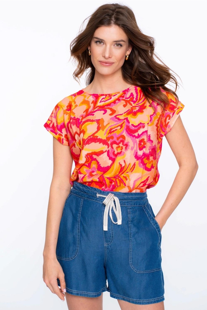 TOP MET KORTE MOUWEN EN AJOUR DETAILS 53215 20 PINK/CORAL